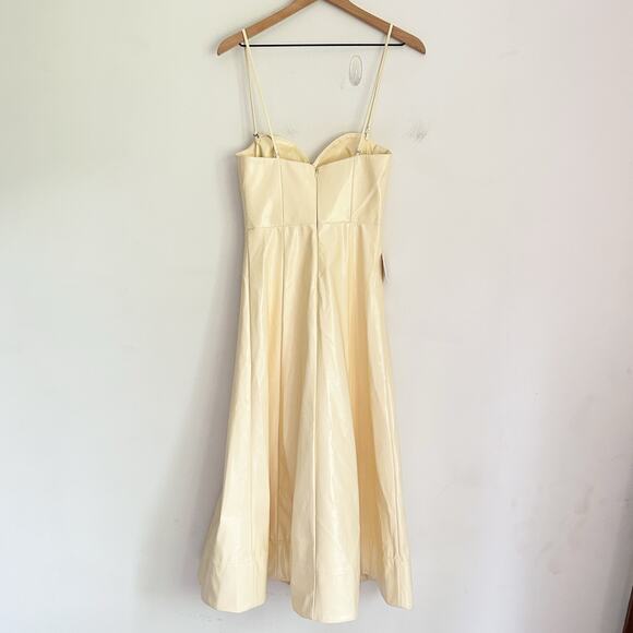 NEW Staud Faux Leather Abstract Fit Flare Midi Dress Cream Size 2 - Picture 5 of 8